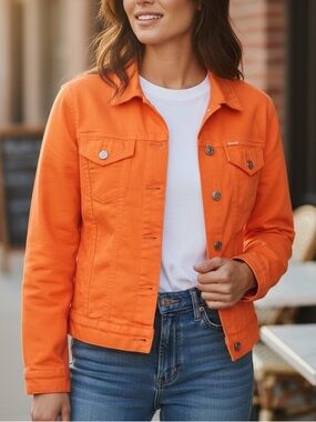 ETHYL VINTAGE~Women's Orange Denim Jean Jacket -COWGIRL TRUCKER - Size M